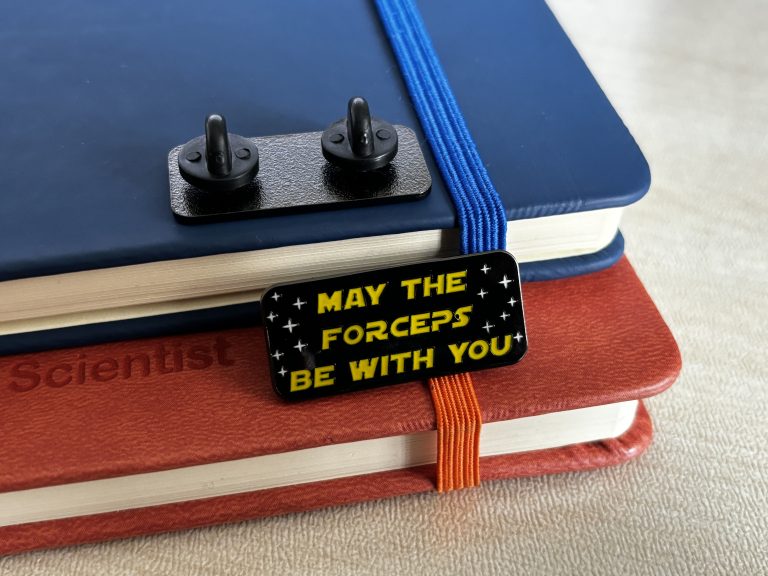 May the forceps be with you pin showing front and back